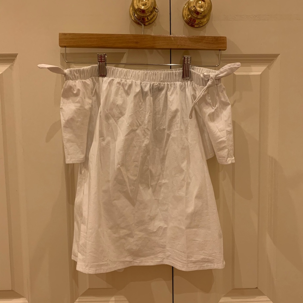 White off the shoulder tie up top